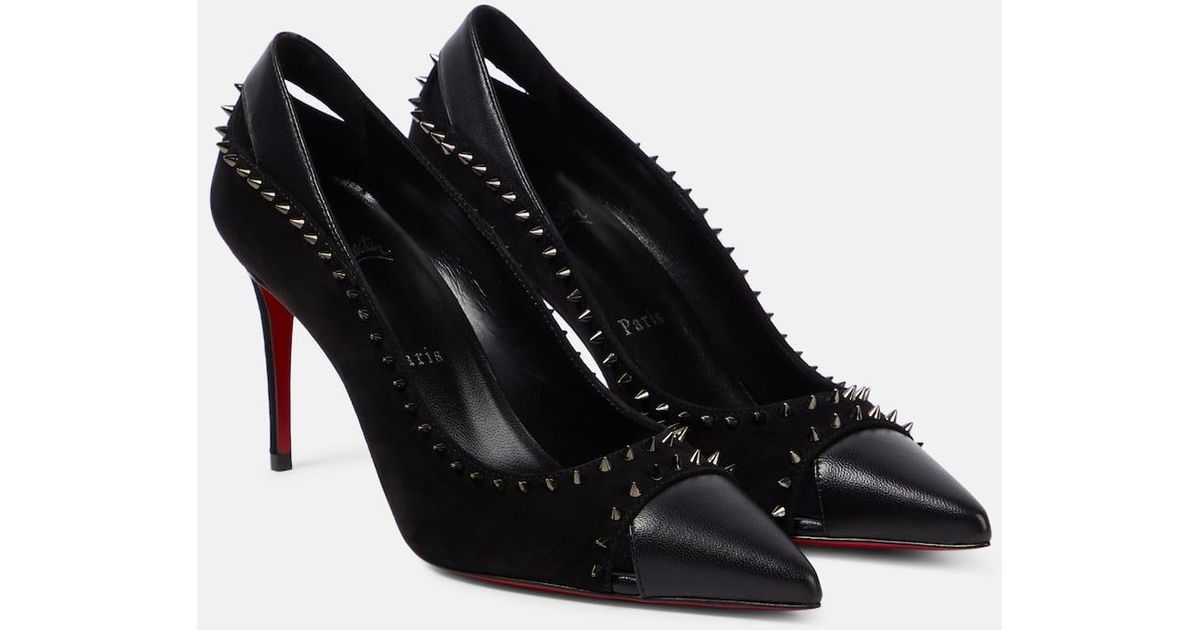 christian-louboutin-black-  Christian Louboutin DUVETTE SPIKES 85 Cutout Suede Leather Pump Heel Shoes main image 0