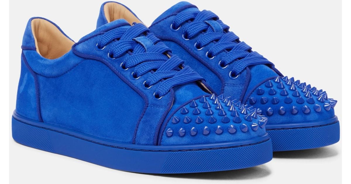 Vieira Spikes Suede Sneakers in Blue - Christian Louboutin