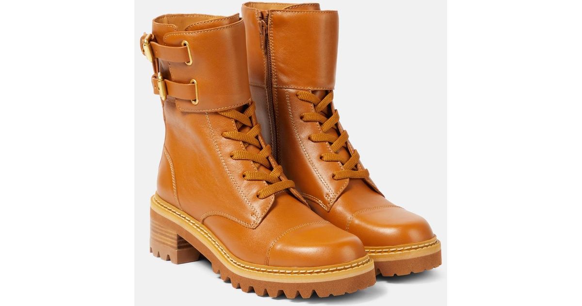 See By Chloé Mallory Leather Lace-Up Boots in Brown | Lyst