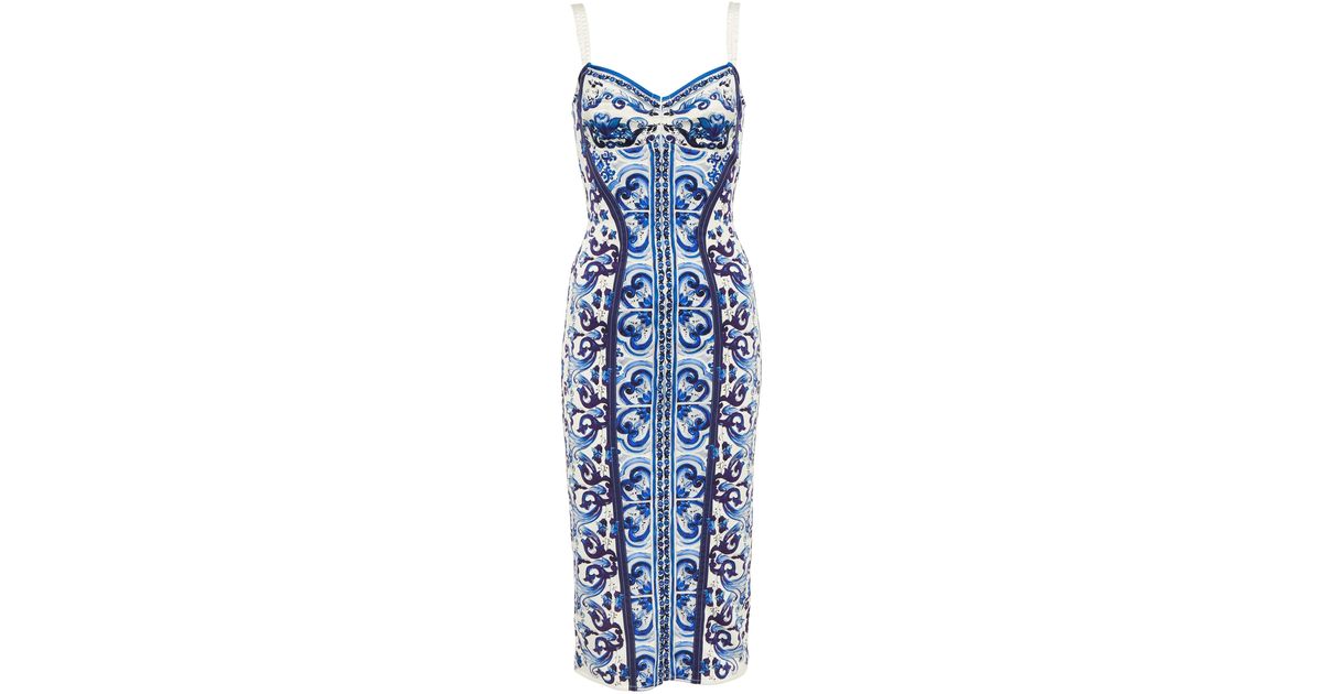 Dolce & Gabbana Printed Silk-blend Bustier Dress in Blue | Lyst