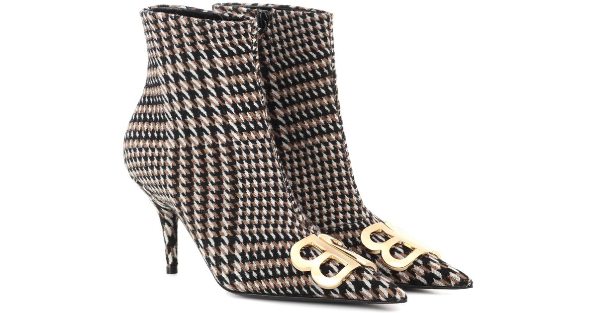 Balenciaga Leather Bb Houndstooth Ankle 