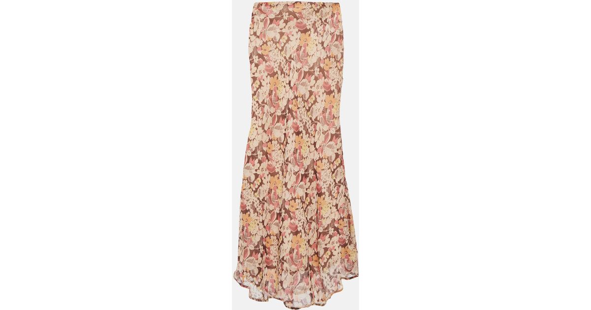 Polo Ralph Lauren Aja Floral Georgette Midi Skirt in Pink | Lyst