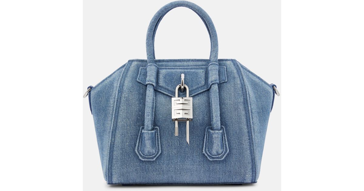 Givenchy Antigona Lock Mini Denim Tote Bag in Blue Lyst