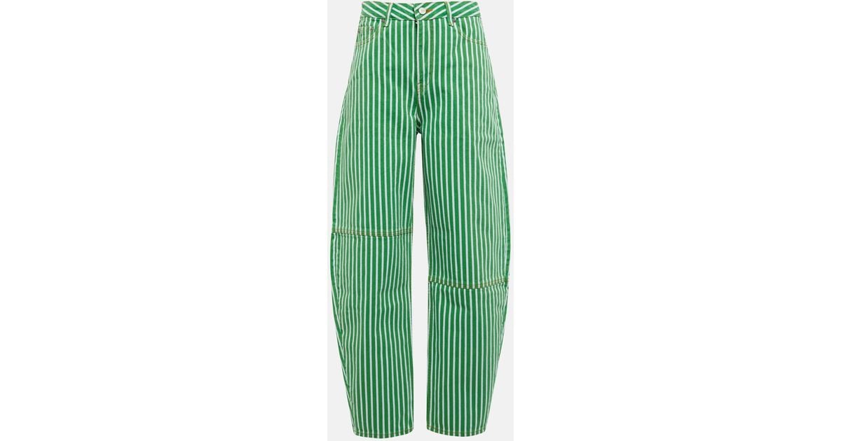 Ganni Striped High-rise Wide-leg Jeans in Green | Lyst