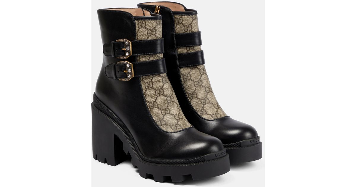 tvetydig føle hår Gucci GG Canvas And Leather Ankle Boots in Black | Lyst