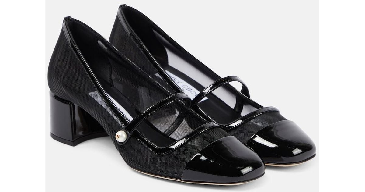 パンプス Jimmy Choo Jimmy Choo With Heel Black (ELISA45 PTZ000074) Elisa 45 | Black Patent and Mesh Pumps | JIMMY CHOO