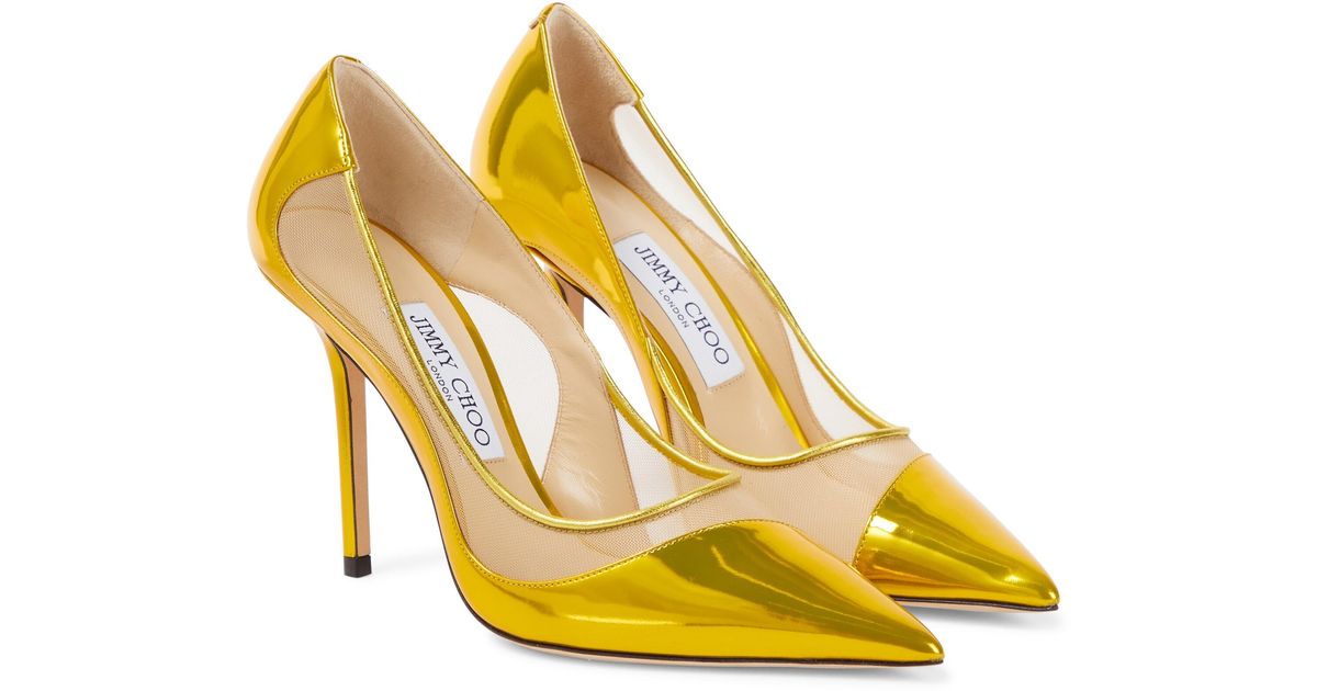 Jimmy Choo Love 100 Metallic Leather Pumps in Acid Yellow/Natural