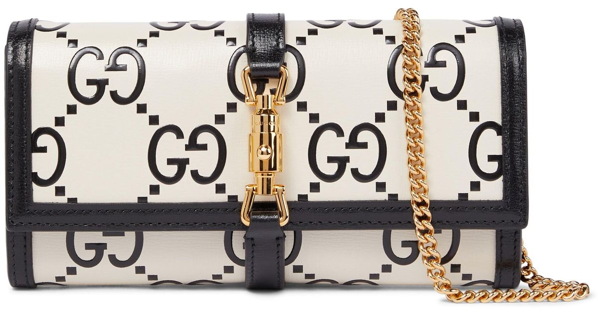 Gucci Jackie 1961 GG Leather Wallet On Chain in White | Lyst