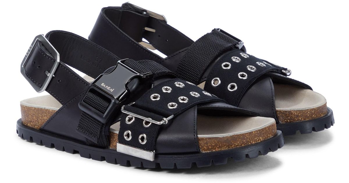 Sacai X A.p.c. Jules Leather Sandals in Black | Lyst
