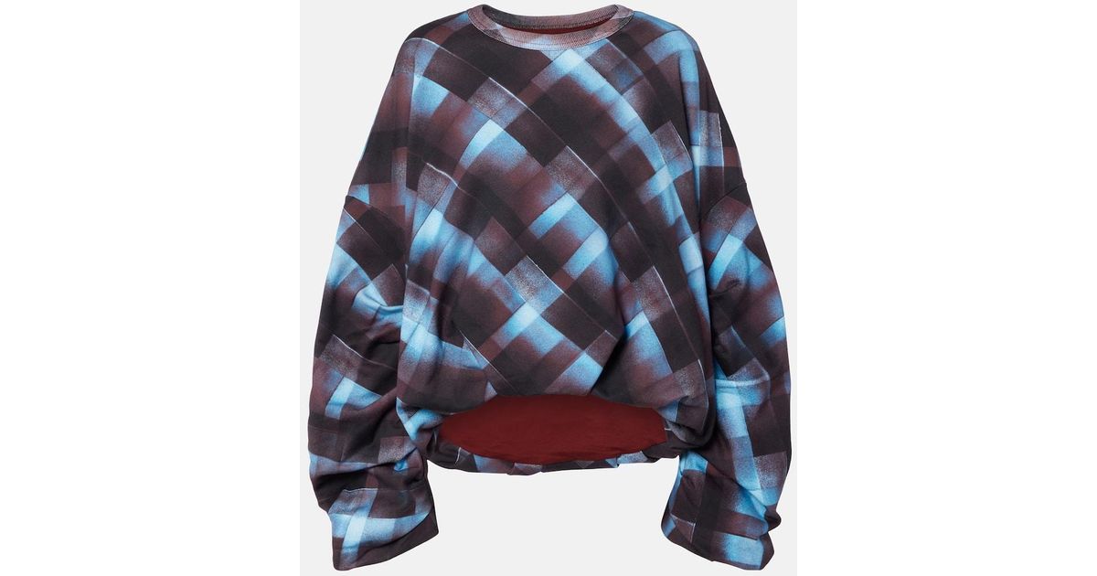 Dries Van Noten Checked Cotton Sweatshirt in Blue | Lyst UK
