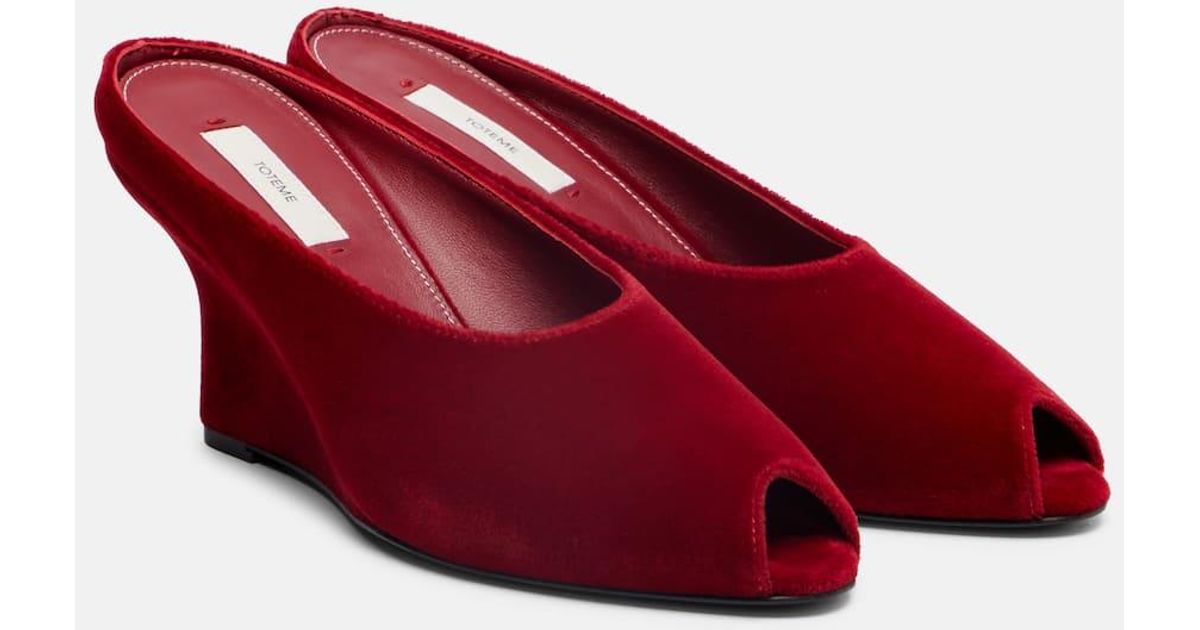 Peep Toe Velvet Wedge