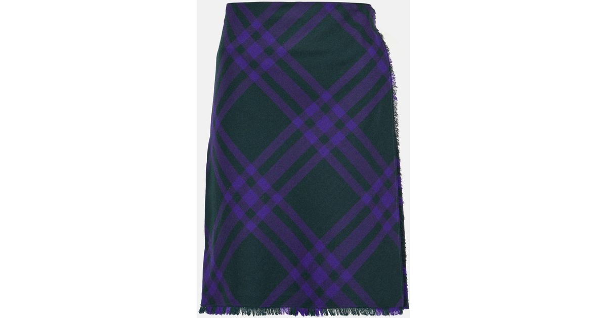 Burberry Checked Wool Wrap Skirt in Blue Lyst