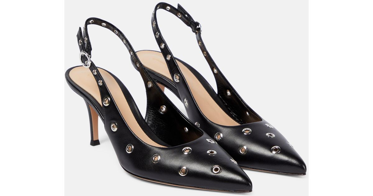 Gianvito Rossi Eyelet Embellished Leather Slingback Pumps in Black Lyst