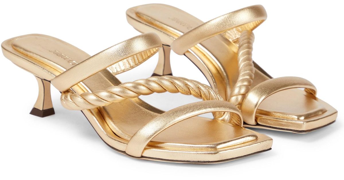 Jimmy Choo Diosa 50 Braided Leather Mules in Gold (Natural) | Lyst