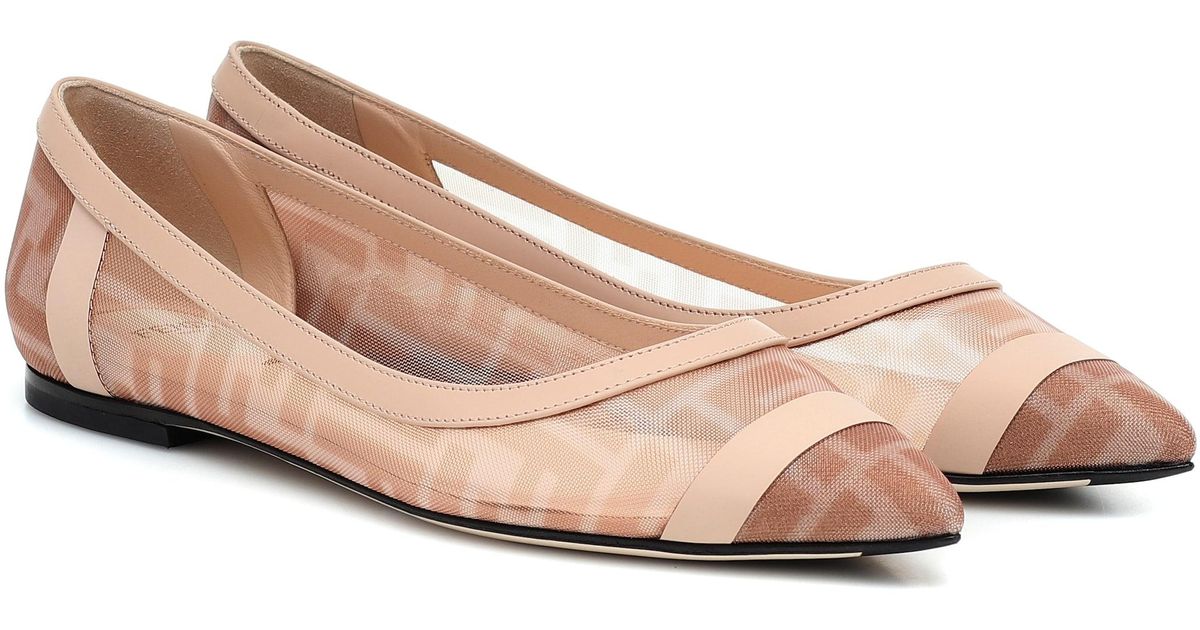 Fendi Leather trimmed Mesh Flats in Pink Lyst