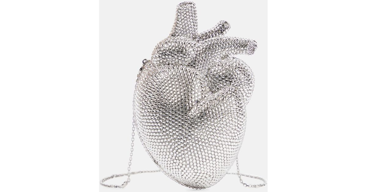 Gucci Crystal-embellished Heart Clutch in White | Lyst