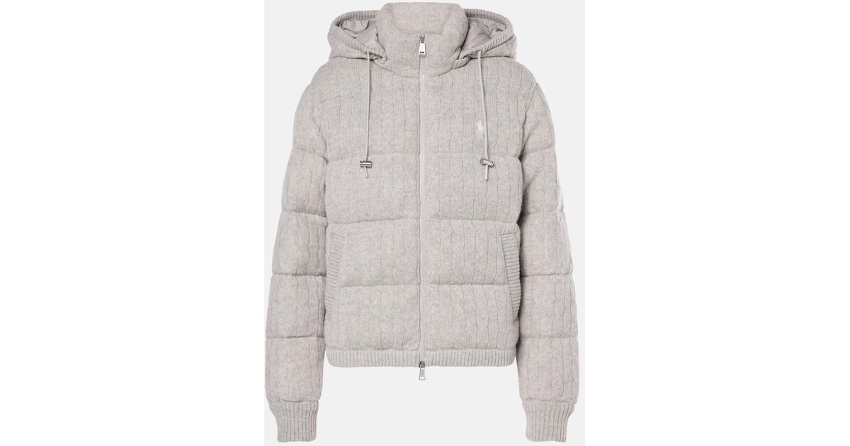 Polo Ralph Lauren Cable Knit Wool And Cashmere Down Jacket in Gray Lyst