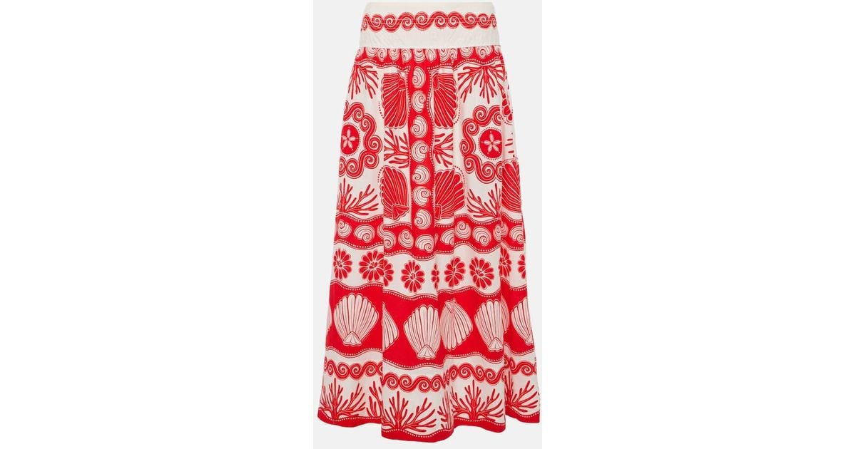 スカート FARM RIO Cream Linen Blend Skirt FARM RIO Printed linen-blend midi skirt | NET-A-PORTER