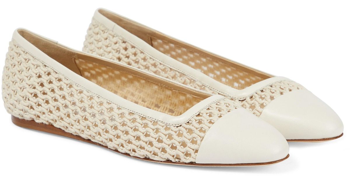 Jimmy Choo Leather Watson Raffia Effect Ballet Flats in Beige (Natural