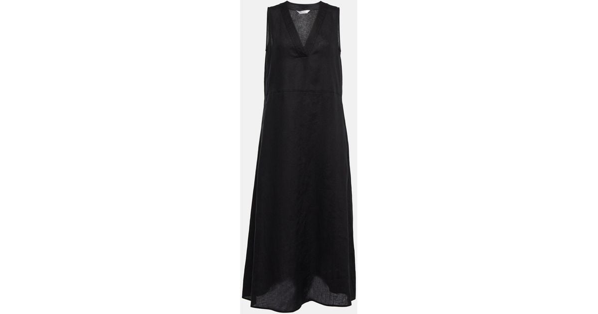 Max Mara Leisure Sofocle Linen Maxi Dress in Black | Lyst UK