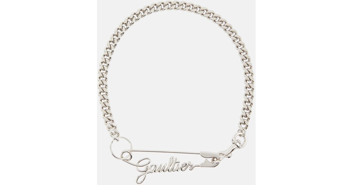Jean Paul Gaultier Logo Safety Pin Necklace in Metallic Lyst