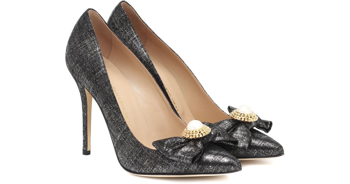 Alessandra Rich Leather Embellished Metallic Pumps in Black - Lyst