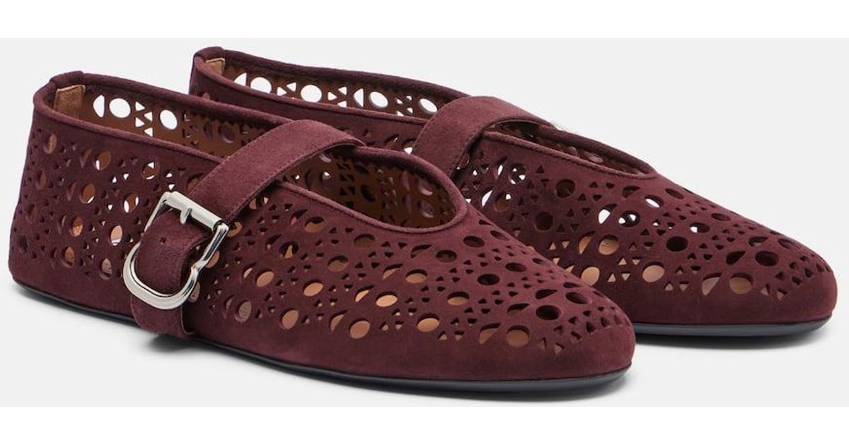 ALAIA 26S MARY JANE FLATS IN DARK RED SUEDE