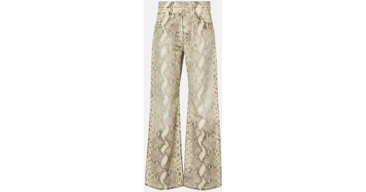 Acne Studios Snake-Print Mid-Rise Wide-Leg Jeans in Natural