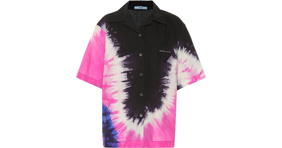 Prada Tie-dye Collared Cotton-poplin 