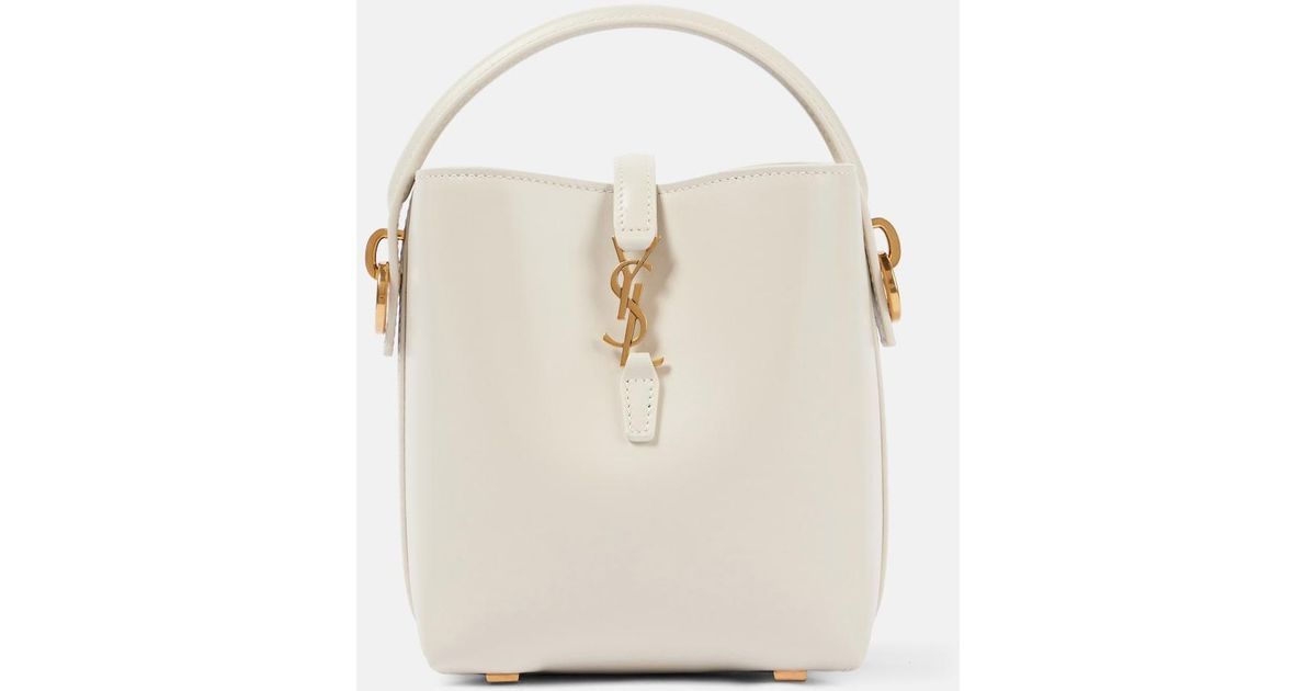 Saint Laurent Le 37 Mini Leather Bucket Bag in White | Lyst UK