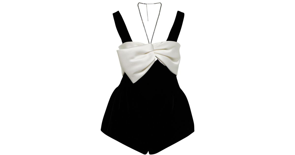 Saint Laurent Bow-detail Velvet Playsuit in White | Lyst