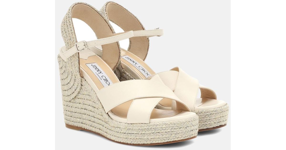 Jimmy Choo Dellena 100 Leather-Trimmed Espadrilles in Metallic | Lyst