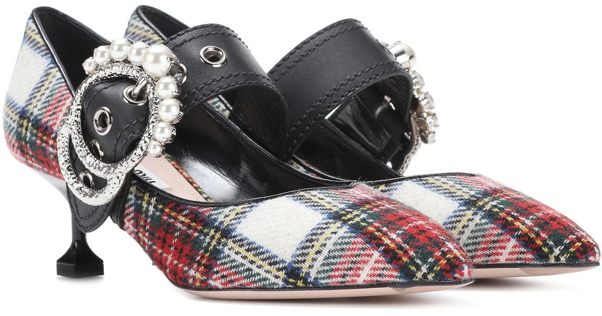 plaid kitten heel pumps