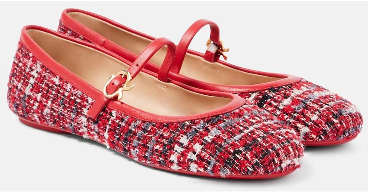 Gianvito Rossi Carla Boucle Mary Jane Flats in Red | Lyst