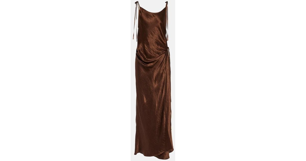 Acne Studios Long Satin Wrap Dress in Brown Lyst UK