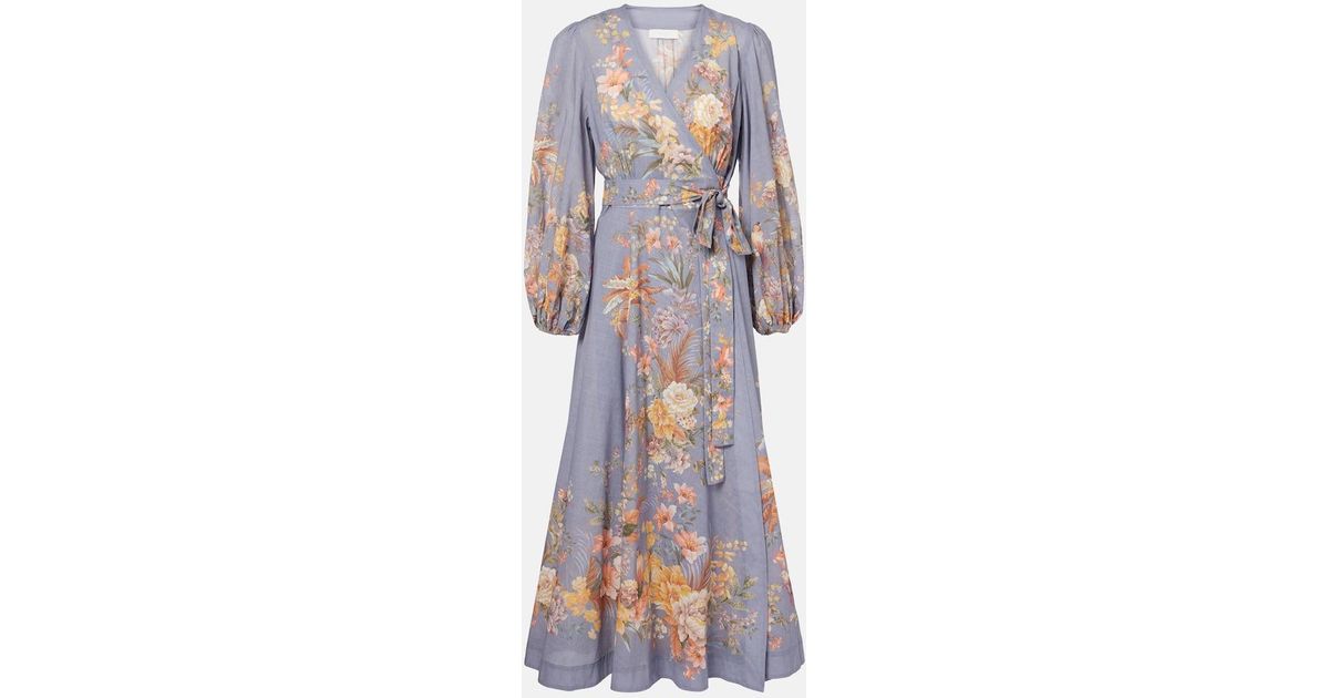 Zimmermann Tallow Floral Cotton Wrap Dress in Purple | Lyst