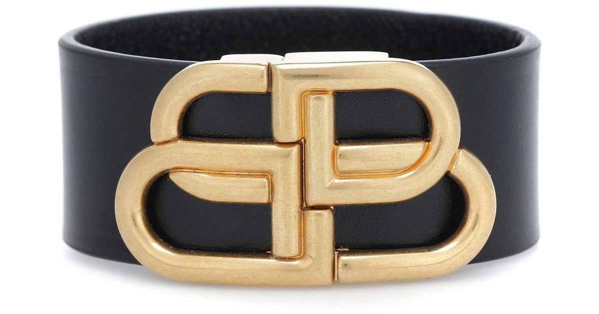Balenciaga Bb Leather Bracelet in Black | Lyst