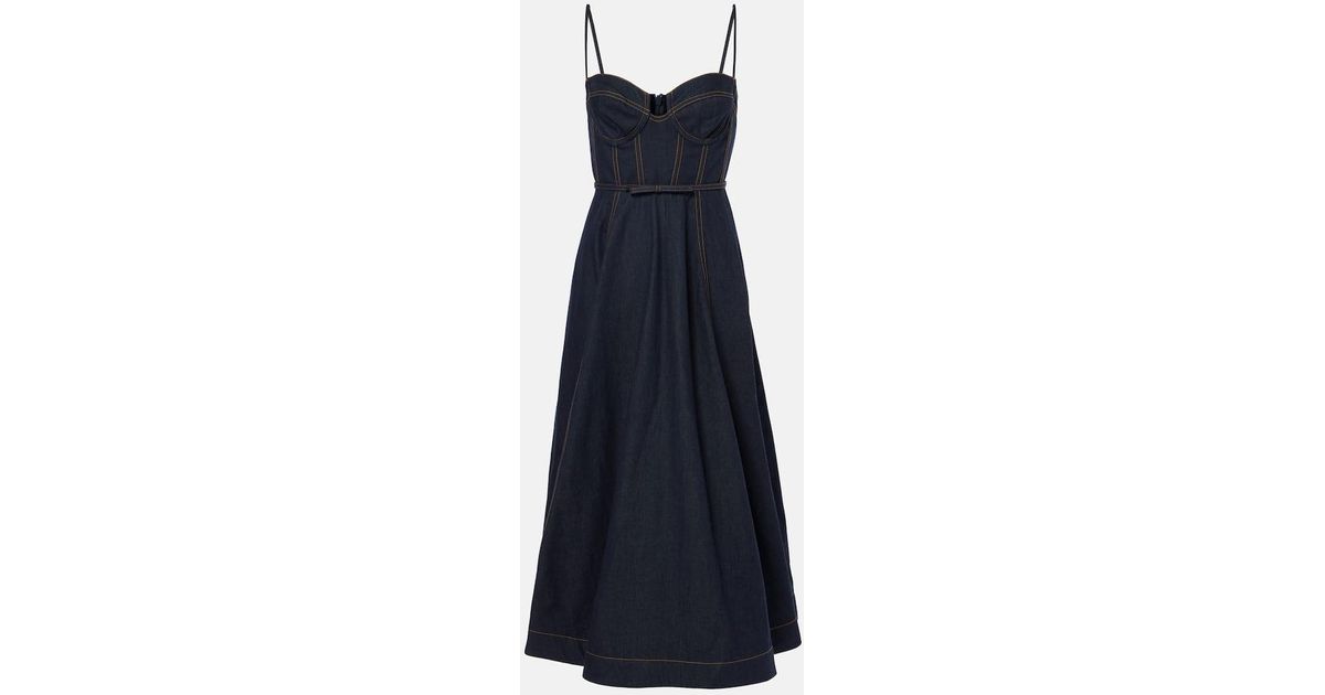 zimmermann crush denim corset dress Crush denim midi dress - dark denim