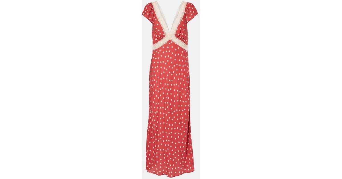 RIXO London Iggy Polka-Dot Lace-Trimmed Satin Midi Dress in Red | Lyst UK
