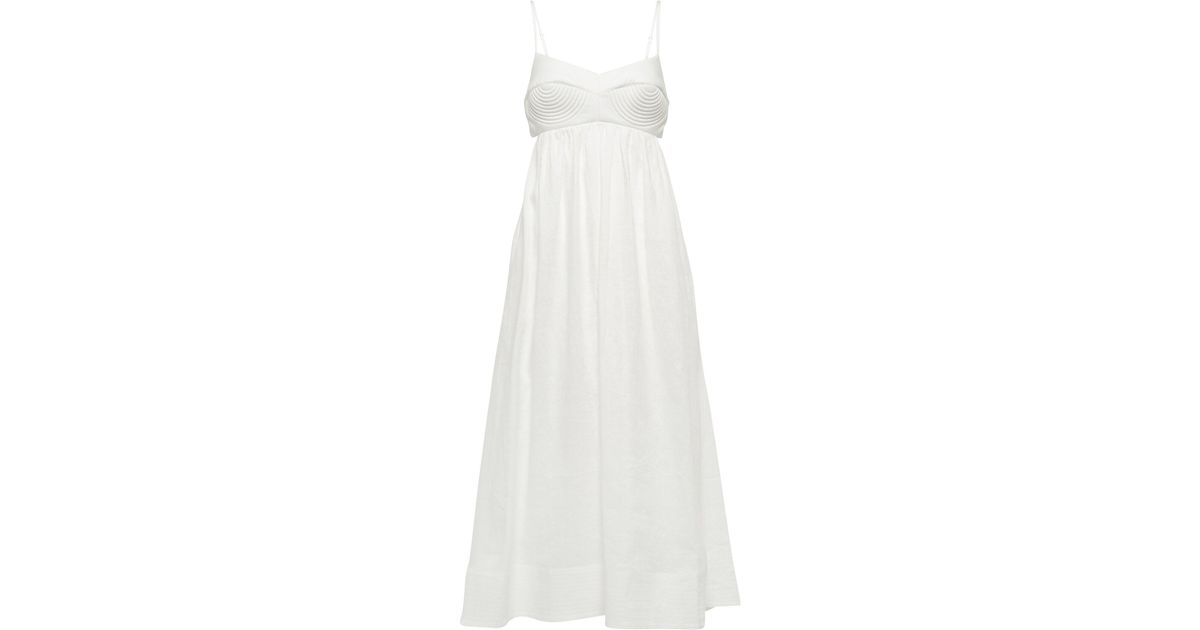 Zimmermann Rosa Linen Midi Dress in White Lyst