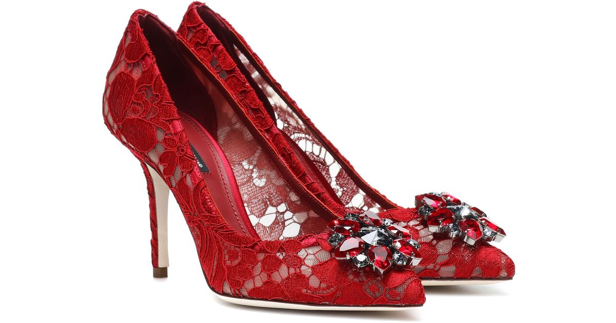 Dolce & Gabbana Belluci Embellished Lace Pumps in Dark Red (Red) - Save ...