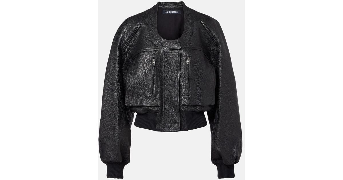 Jacquemus Cropped Leather Jacket in Black | Lyst
