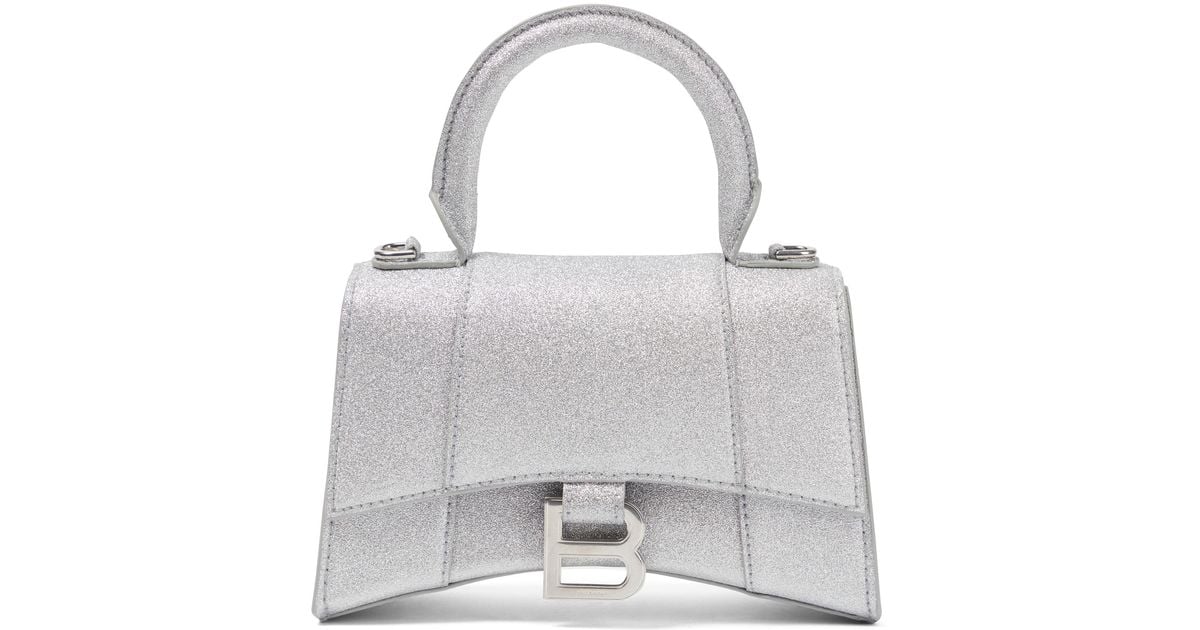 Balenciaga Hourglass Xs Glitter Crossbody Bag in Silver (Gray) Lyst