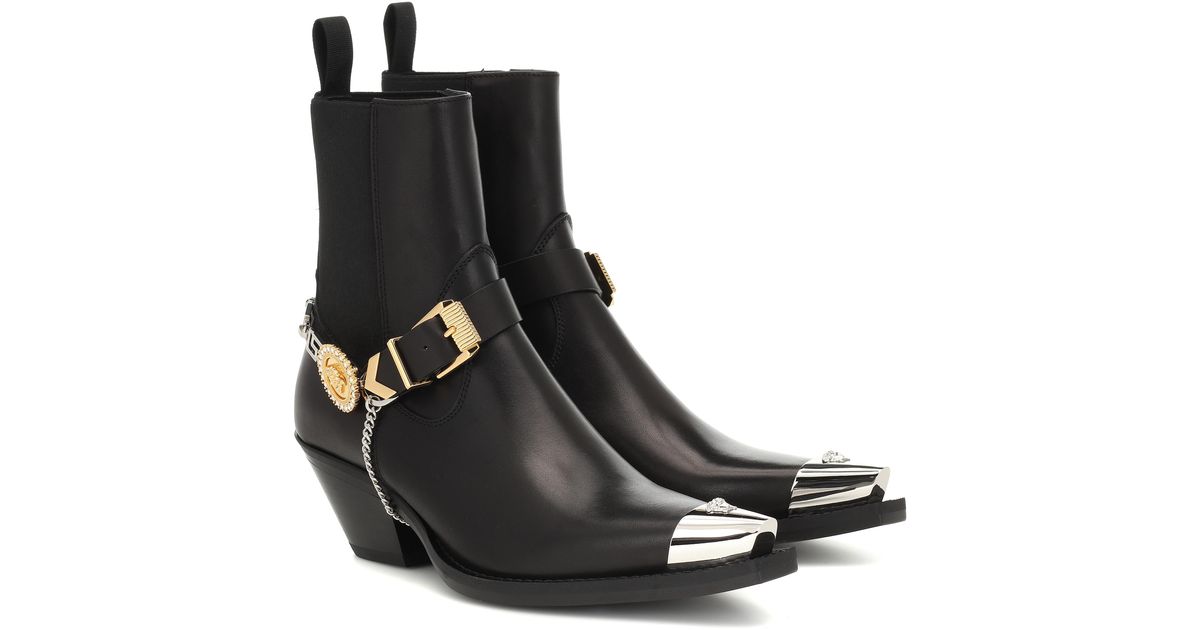 Versace Leather Cowboy Boots in Black | Lyst