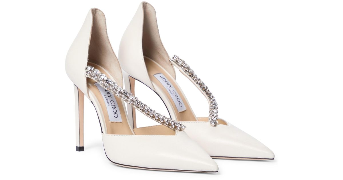 Jimmy Choo Bee 100 Embellished Leather Pumps in White Lyst