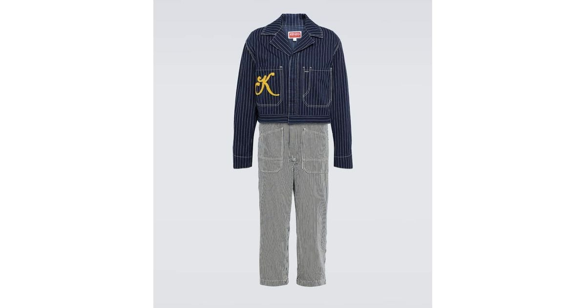 KENZO Sailor Striped Denim Jumpsuit in Blue for Men | Lyst