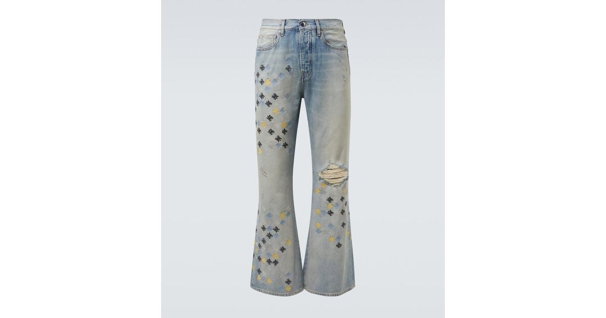 Amiri Ma Quad Embroidered Flared Jeans in Blue for Men | Lyst