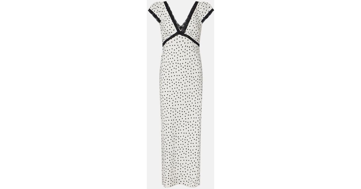 rixo iggy polka-dot lace-trimmed satin midi dress RIXO - Iggy polka-dot lace-trimmed satin midi dress