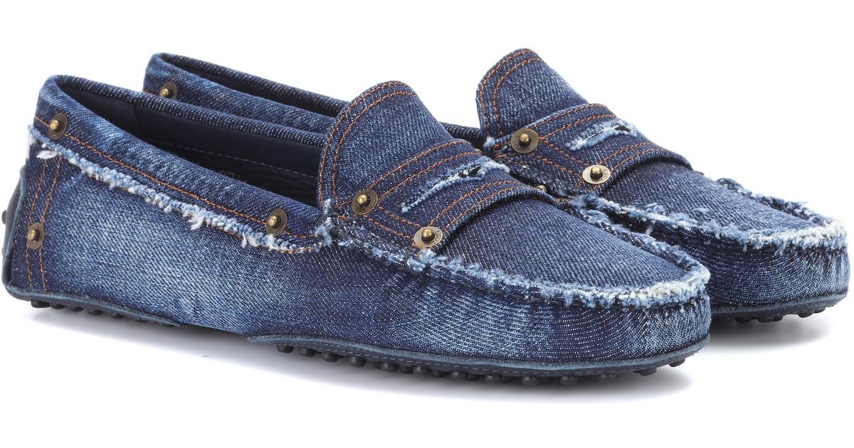 Tod's Gommino Denim Loafers in Blue | Lyst