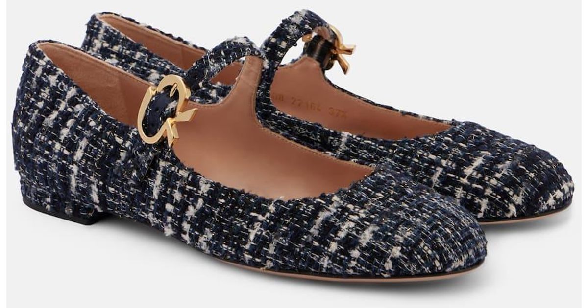 Gianvito Rossi Mary Ribbon Boucle Mary Jane Flats in Black | Lyst UK